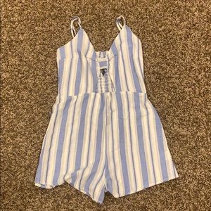 Blue and White Striped Romper